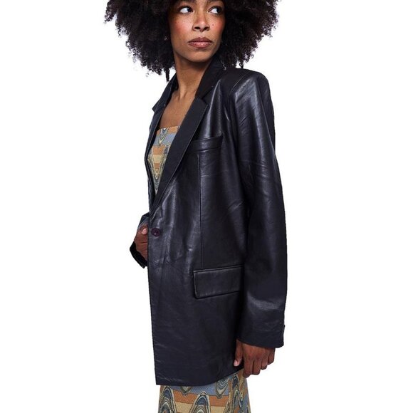 OVAL SQUARE Women's OS Proven Genuine Leather Blazer Size L In Black - Picture 2 of 7